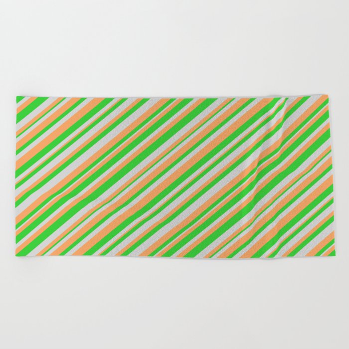 Light Grey, Brown, and Lime Green Colored Stripes Pattern Beach Towel