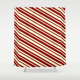 [ Thumbnail: Dark Red & Light Yellow Colored Stripes/Lines Pattern Shower Curtain ]