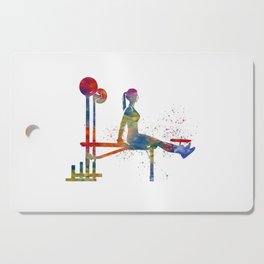 Woman practices gymnastics in watercolor Cutting Board