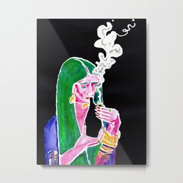 Cannabis Kissed Metal Print | Femmeart, Womansmoking, Weedart, Stonerart, Stonerlife, Greenhair, Baked, Cannabis, Stonergirl, Painting 