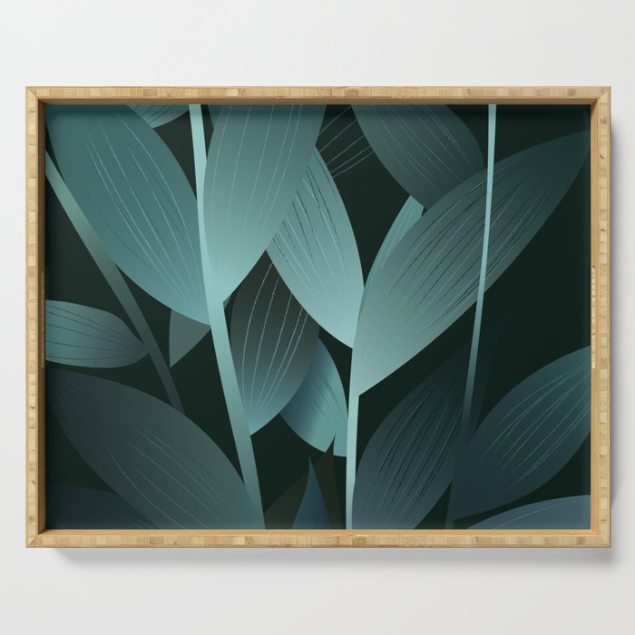 Leafy - Dark Leaf Minimalistic Art Design  Serving Tray