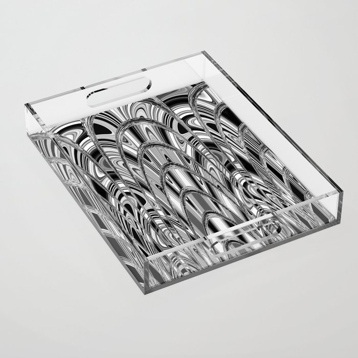 Kaleidoscopic Abstract In Black And White Acrylic Tray