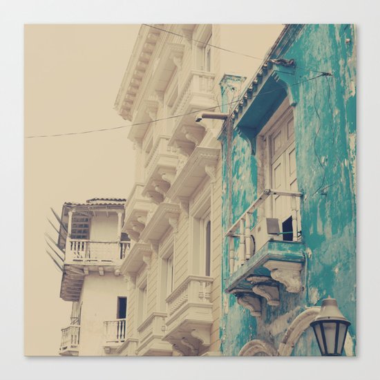 Grunge Summer Town (Retro and Vintage Urban, architecture photography, blue and cream) Canvas Print