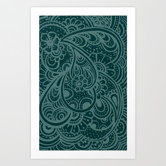 Teal Paisley Art Print