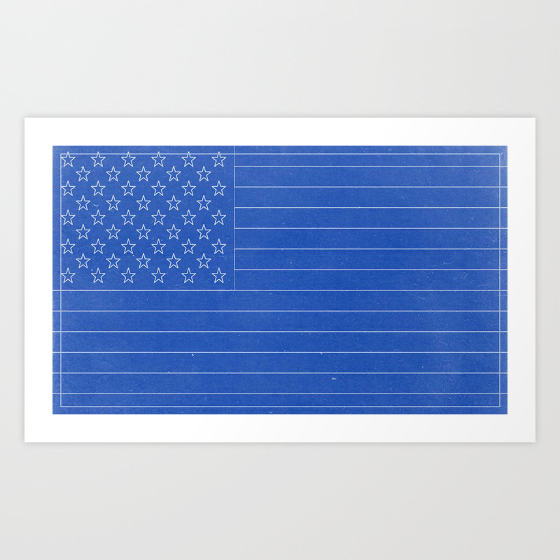 Blueprint Drawing Of Usa Flag Art Print By Asarstudios Society6