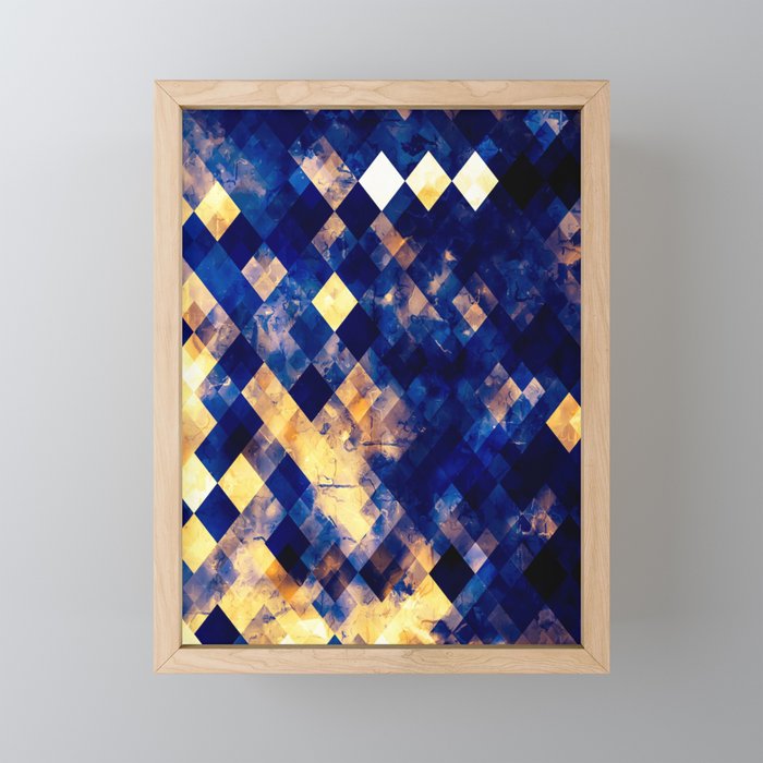 geometric pixel square pattern abstract background in blue brown Framed Mini Art Print