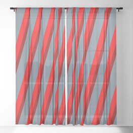 [ Thumbnail: Red, Dark Red & Slate Gray Colored Lines/Stripes Pattern Sheer Curtain ]