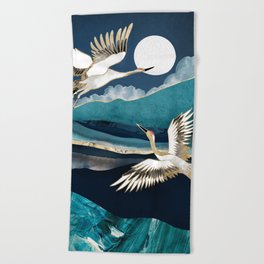 Midnight Cranes Beach Towel