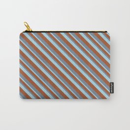 [ Thumbnail: Sienna, Light Slate Gray & Light Blue Colored Lines/Stripes Pattern Carry-All Pouch ]