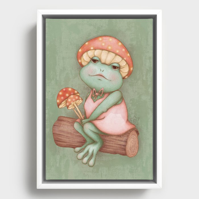 Lady Toadstool - Cute Frog With Mushroom Hat Framed Canvas