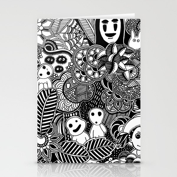 Ghibli  inspired black and white doodle art Stationery Cards