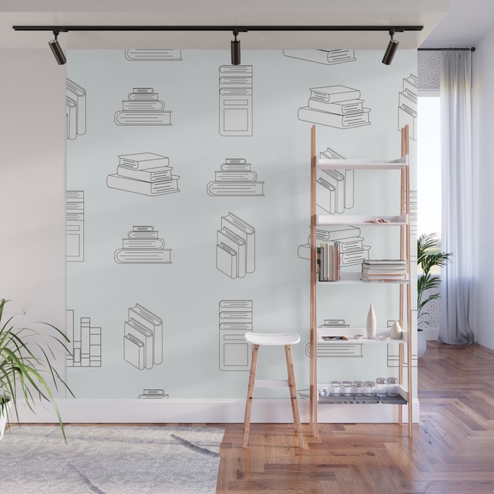 Stack of Books White Flat Design Seamless Pattern Wall Mural