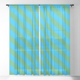 [ Thumbnail: Deep Sky Blue & Sea Green Colored Lines/Stripes Pattern Sheer Curtain ]
