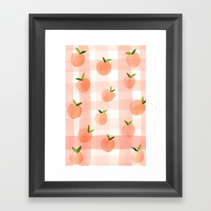 Peach Gingham Framed Art Print