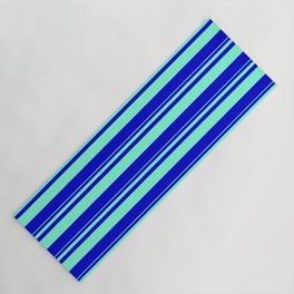 [ Thumbnail: Aquamarine and Blue Colored Striped Pattern Yoga Mat ]