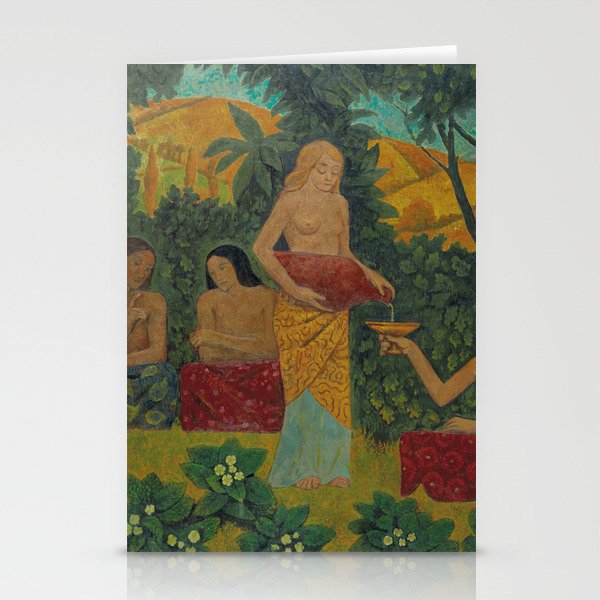 Libations, tropical mythical forest with five nude female figures floral landscape painting by Paul Serusier Stationery Cards