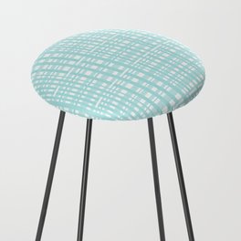 Woven Plaid Pattern in Pale Teal Blue Counter Stool