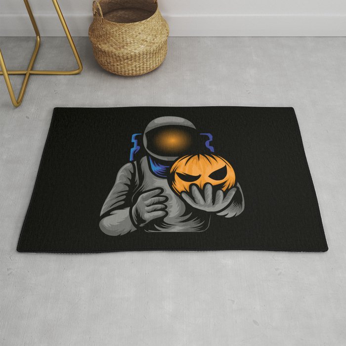 Astronaut With Pumpkin Halloween Rug