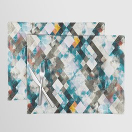 geometric pixel square pattern abstract background in blue yellow Placemat