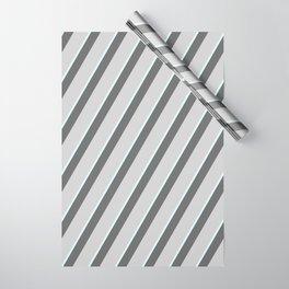 [ Thumbnail: Dim Gray, Light Grey & Light Cyan Colored Lines/Stripes Pattern Wrapping Paper ]