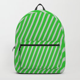 [ Thumbnail: Lime Green and Light Gray Colored Lines Pattern Backpack ]