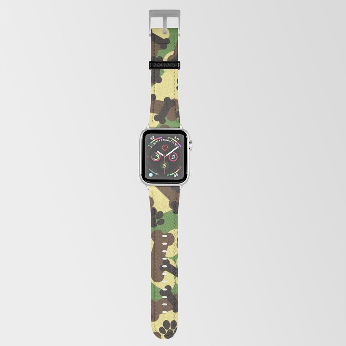 Green Dog Paws And Bones Camouflage Pattern Apple Watch Band