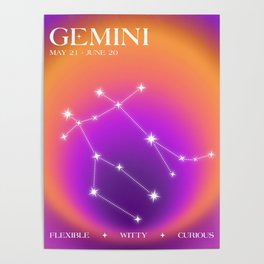 Gemini Star Sign Constellation, Aura Gradient Zodiac Art Poster