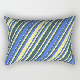 [ Thumbnail: Dark Slate Gray, Royal Blue, and Tan Colored Lined/Striped Pattern Rectangular Pillow ]