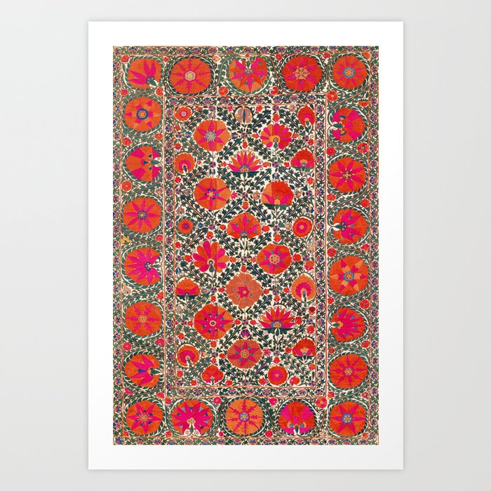Kermina Suzani Uzbekistan Colorful Embroidery Print Art Print