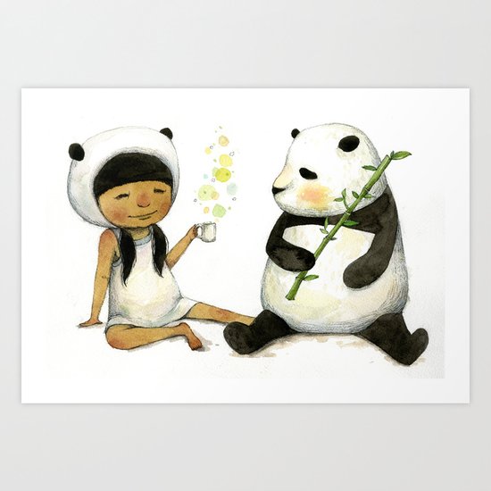 Tea Time with Panda Art Print