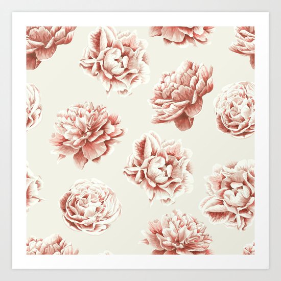 Rose Garden Vintage Rose Pink and Cream Art Print