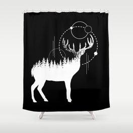 Modern Geometric Deer Forest Double Exposure Trendy Shower Curtain