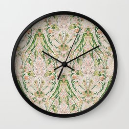 Green Pink Leaf Flower Paisley Wall Clock | Fashion, Bedroom, Decorative, Bathroom, Fresh, Emerald, Textile, Ornament, Tapestry, Pattern 