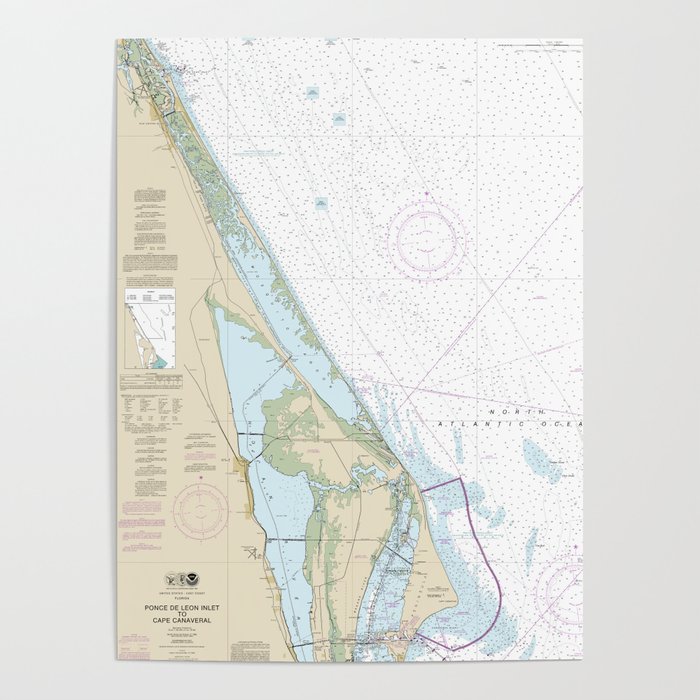 Ponce de Leon Inlet to Cape Canaveral Nautical Chart 11484 Poster
