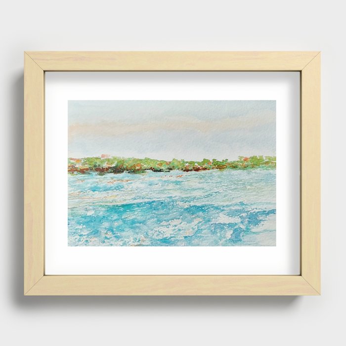 Tidal Currents Teal Green Watercolor Painting Recessed Framed Print