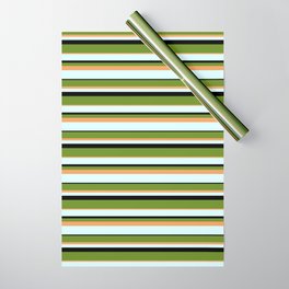[ Thumbnail: Green, Brown, Light Cyan, and Black Colored Stripes/Lines Pattern Wrapping Paper ]