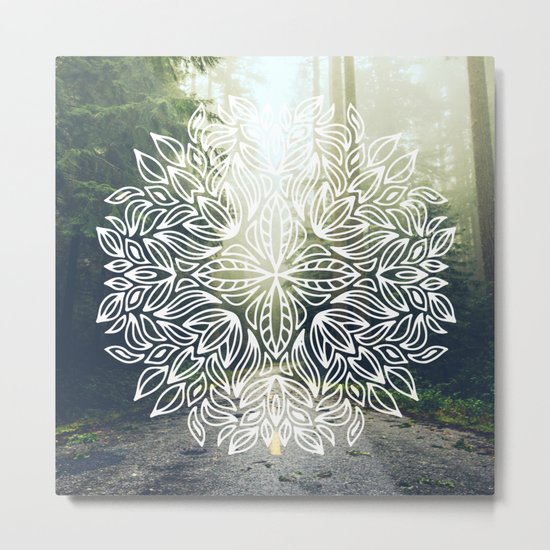 Mandala Forest Fog Road Metal Print