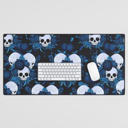 Blue Skull with Roses Pattern Desk Mat