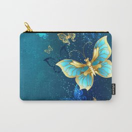 Golden Butterflies on a Blue Background Carry-All Pouch