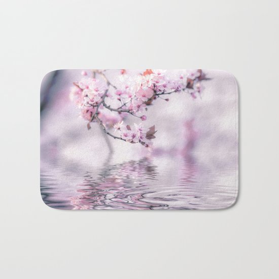 Zen Style Cherry Blossom and Water Bath Mat