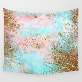 Pink and Gold Mermaid Sea Foam Glitter Wall Tapestry