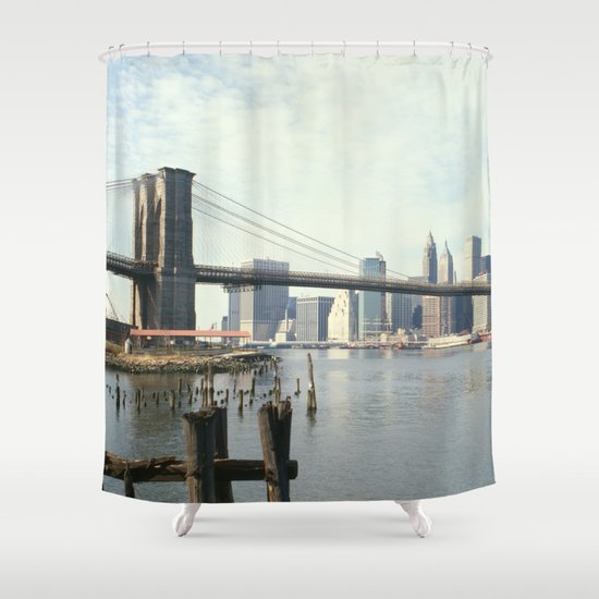 Brooklyn Bridge and Manhattan Photograph Shower Curtain by bravuramedia