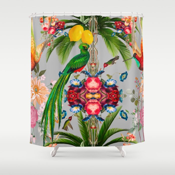 Tropical,vintage,exotic,summer,birds,hummingbird,flowers,baroque  Shower Curtain
