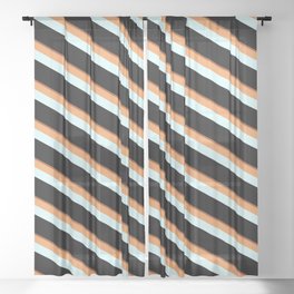 [ Thumbnail: Sienna, Brown, Light Cyan, and Black Colored Striped/Lined Pattern Sheer Curtain ]
