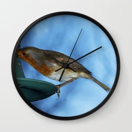 Robin on feeder Wall Clock