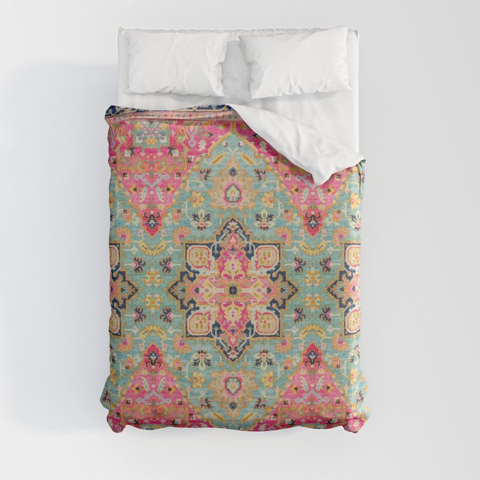 Moroccan Mosaic: Vibrant Heritage Oriental Floral Delight Duvet Cover