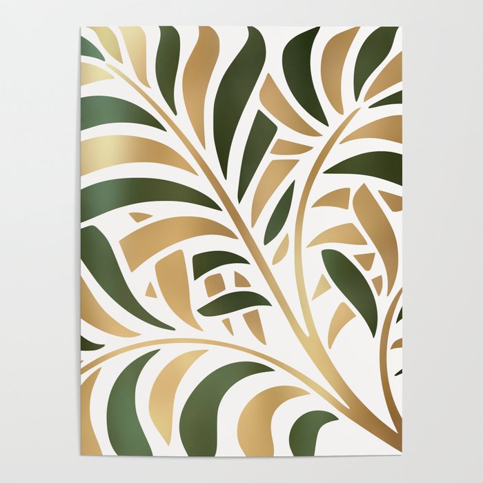 Gold and Green Leaf Decor Poster