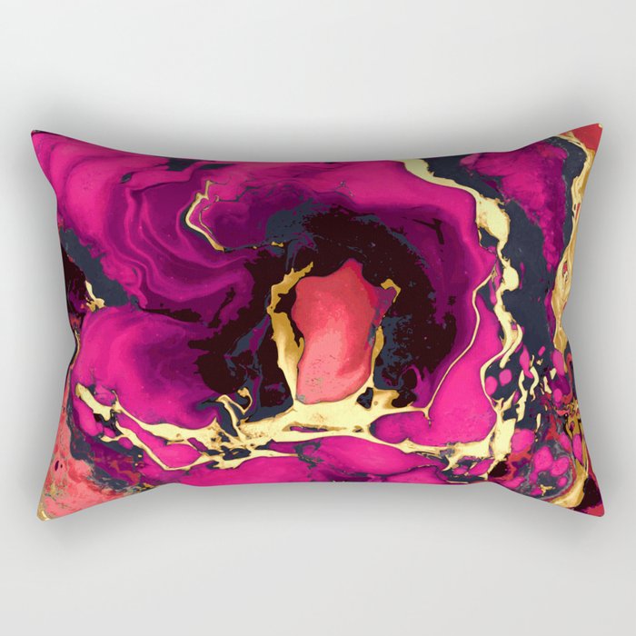 Gold Purple And Black Marble Acrylic Paint Art Rectangular Pillow