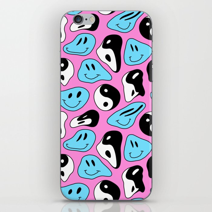 Funny melting smile happy face colorful cartoon seamless pattern iPhone Skin