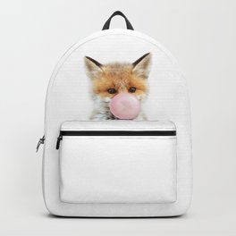 Baby Fox Blowing Bubble Gum, Pink Nursery, Baby Animals Art Print by Synplus Backpack